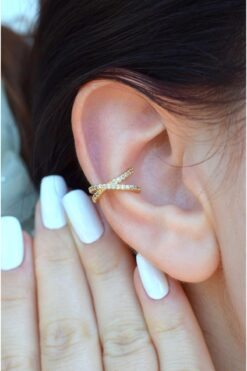 Sacce Scarves&Accessories Delik Gerektirmeyen Kıkırdak Küpesi Çapraz Model Earcuff Gold Renk