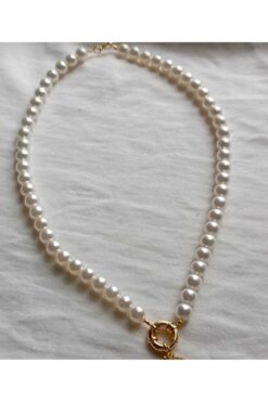 Pearl Dreams İnci gemici kilit sistem kolye, altin takılan kolye ,altin takılan klipsli kolye