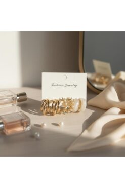 Ahsen Shine Zirkon Taşlı Altın Görünümlü 3’lü Küpe Seti