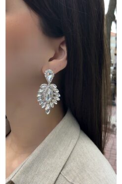 dejavugümüş Kadın Gümüş Rengi Kristal Taşlı Damla Sallantılı Abiye Küpe