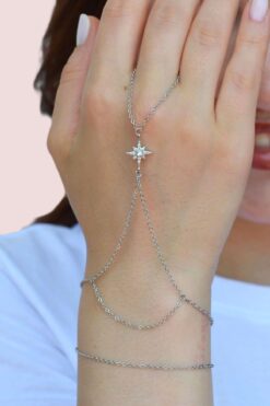 Sacce Scarves&Accessories Zirkon Taş Kuzey Yıldızlı İnce Zincirli Şahmeran Gümüş Renkli