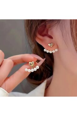 HOBİSY GIFT SHOP Kalpli İnci Detaylı Çelik Küpe Şık ve Zarif Tasarım - Kararmaz Antialerjik Gold Renk