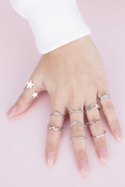 Sortie Aksesuar Kelebek, Yıldız Ve Kraliyet Tacı Figülü Zirkon Taşlı 10'lu Yüzük Kombini 012