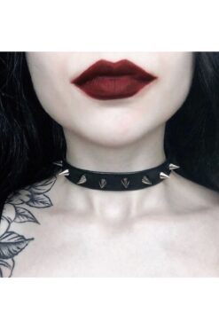 DarkellaStore Gothic Punk Kısa Dikenli Suni Deri Tasma Kolye Chocker