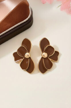 Glaren Kahve Çiçek Altın Renk Kadın Küpe