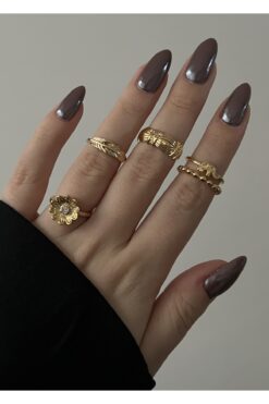 KİLİGİSTANBUL Gold Renk 5'li Yüzük Çiçek