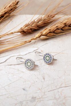 Sümer Telkari Anadolu Motifli Mineli Elişi Gümüş Küpe 5915