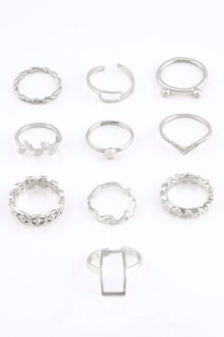 Sortie Aksesuar Inci Ve Zeytin Dalı Figürlü 10'lu Yüzük Kombini 023