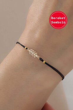Bayar Gold 14 Ayar Altın Anadolu Bereket Sembolü Siyah İpli Bileklik