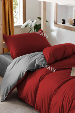 Always Çarşafı Lastikli Çift Taraflı Tek Kişilik Nevresim Takımı Bordo-Gri