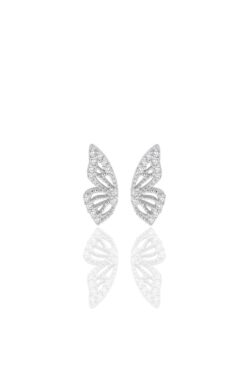 Söğütlü Silver Gümüş rodyumlu zirkon taşlı özel tasarım kelebek küpe SGTL12261RODAJ