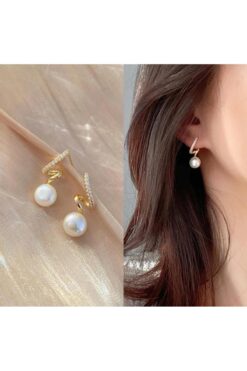 HOBİSY GIFT SHOP Göz Alıcı İnci ve Yaprak Tasarımı Anti-Alerjik Çelik Küpe