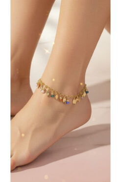 Shiklik Altın Renk Detaylı Zinciri Boncuklu Model Kadın Ayak Halhal