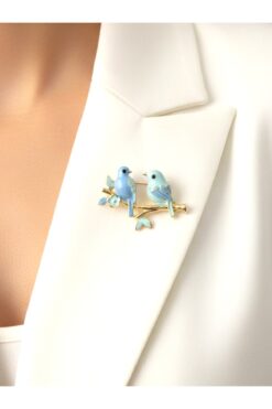 MODAMİRA AKSESUAR Muhabbet Kuşları Broş { Boy : 4 cm - En: 3cm } | Mavi ve Su Yeşili