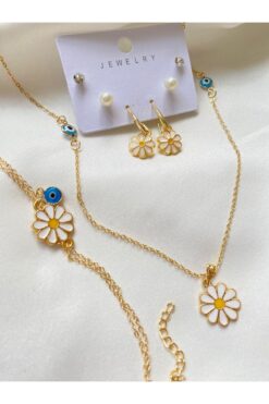 İlraysa Papatyalı Kolye, Küpe Ve Bileklik Seti