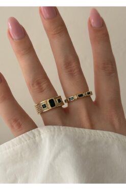 KİLİGİSTANBUL Jarod 2'li Yeşil Taşlı Ayarlanabilir Yüzük