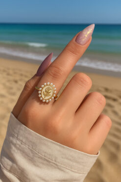 The Collection Rose Pearl Taşlı Gül Porte Model Inci Detay Kadın Vip Yüzük