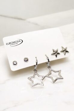 EUROMODA Yıldız Tasarımlı Top Küpeli 3lü Küpe Seti