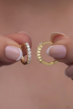 Nereze 925 Ayar Gümüş Bereketi Gold 15 Mm Zirkon Taşlı Halka Küpe