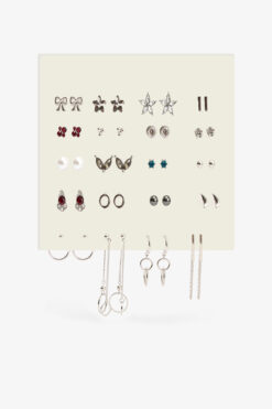 Penti Gümüş Rengi - Antrasit Zoe 16'lı Küpe Seti