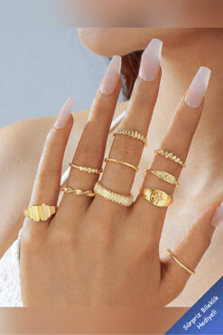 The Collection 10'lu Kombin Kutup Yıldızı Model Eklem Gold Yüzük Set