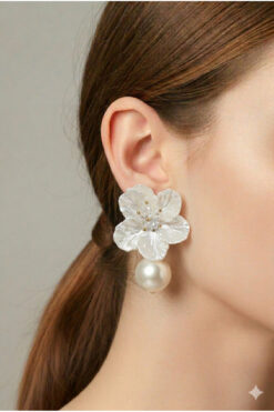 PETEK AKSESUAR Çiçek Incili Tasarım Küpe