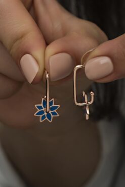 Nereze 925 Ayar Gümüş Bereketi Mavi Mineli Rüzgar Gülü Küpe