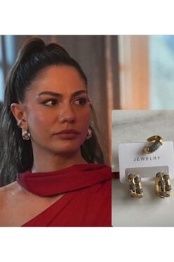 mibrillo Marka muadili taşlı halka küpe ve earcuff ( eşref tek Nisan küpe . Demet Özdemir 3lü küpe seti )