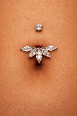 TAKIŞTIR Gümüş Renk Cerrahi Çelik Taşlı Göbek Piercing