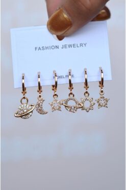 Sacce Scarves&Accessories Gezegen Yıldız Ay Güneş Galaksi Küpe Seti 6 Parça