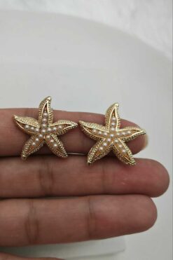 KYOLA DESİGN İncili Deniz Yıldızı Gold Küpe