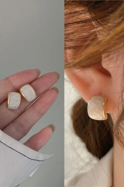 Glaren Minimal Sedef Mineli Altın Renk Kadın Küpe