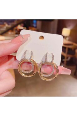 Pelin Aksesuar Beyaz Taşlı Gold Halka Küpe