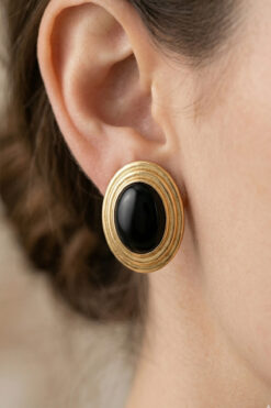 AURRARİ Gold Siyah Sedefli Silindir Küpe