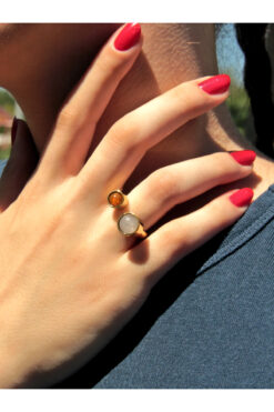 esha Doğal Taş Sitrin Pembe Kuvars Doğal Taşlı Ayarlanabilir Kadın Yüzük Aşk Ve Para Taşı