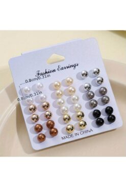 MRK Kadın 36lı Renkli İnci Top Küpe SET