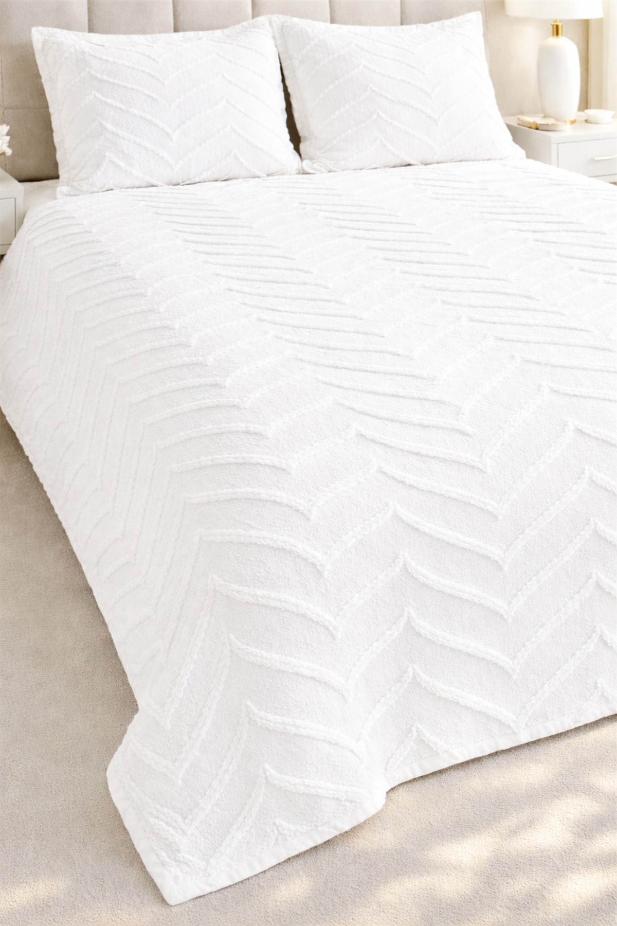 REYS Bohem Arlinageo Çift Kişilik Yatak Örtüsü Takımı 235x250 - BEYAZ -