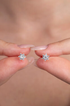 Elika Silver 925 Ayar Gümüş Zirkon Taşlı Lotus Çiçeği Küpe