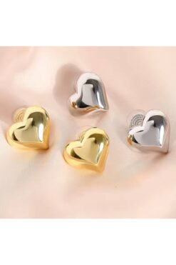monalisatoka Kadın Gold, Gümüş Kalp Küpe 2'Li Set