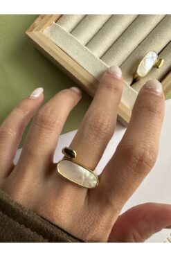 ringbox Gold Sedefli Oval Kesim Yüzük