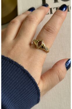 banhard Kırmızı Zirkon Taşlı Ayarlanabilir Çelik Kadın Yüzük | 14K Çelik Üzeri Çift Altın Kaplama