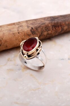 Sümer Telkari Elişi Yakut Taşlı Gümüş Yüzük 3717