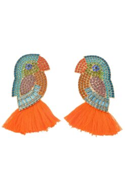 Pelin Aksesuar Turuncu Püsküllü Taşlı Büyük Kuş Küpe