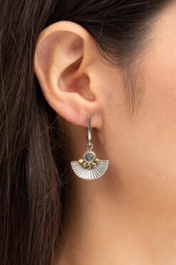 Sümer Telkari Mistik Topaz Taşlı Yelpaze Çekiç Dövme Tasarım Elişi Gümüş Küpe 7198