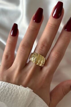 Leo'Stone Yeni Seri Cilalı Kırışık Asimetrik Bombeli Tasarım Günlük Ayarlanabilir Kadın Çelik Yüzük