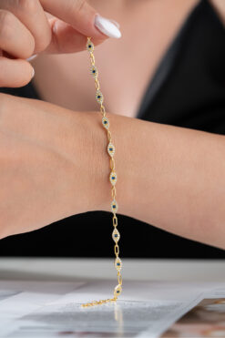 Silvano Jewelry 925 Ayar Gümüş Taşlı Sıralı Göz Bileklik