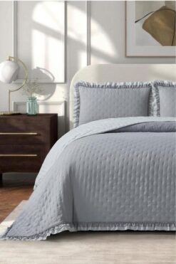 Çeyiz Diyarı Lisbon Elyaf Dolgulu Çift Kişilik 240x260 Cm Yatak Örtüsü Gri