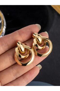 MRK Trend Kadın Lüks Gold Renk Iç Içe Daire Küpe