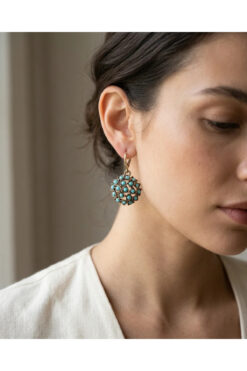 Dorvina Bronz Küpe Otantik Takı Turkuaz Firuze Taşı İşlemeli Topaz Model Vintage Kadın Küpe