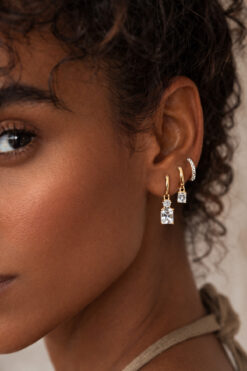 Sacce Scarves&Accessories Baget Zirkon Taşlı Üçlü Halka Küpe Seti – Rodyum Kaplama Minimal Küpe Kombini